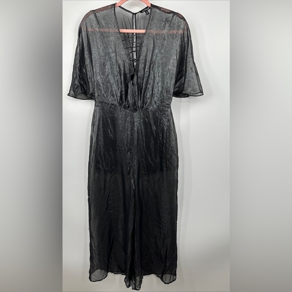 NWOT Express Lace-up Sheer Black Jumpsuit With Romper Shorts Inside Size S Goth - Picture 1 of 7